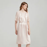 Silk Nightgown - Elegant Lace Short Sleeve & Simple Sleepwear - LANI SILK